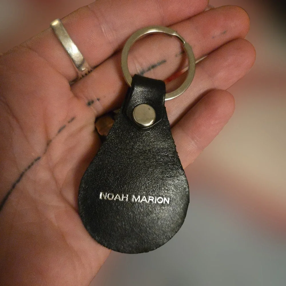 Noah Marion Austin Leather Keychain TX Black Debossed Hat Logo Silver Foil Stamp